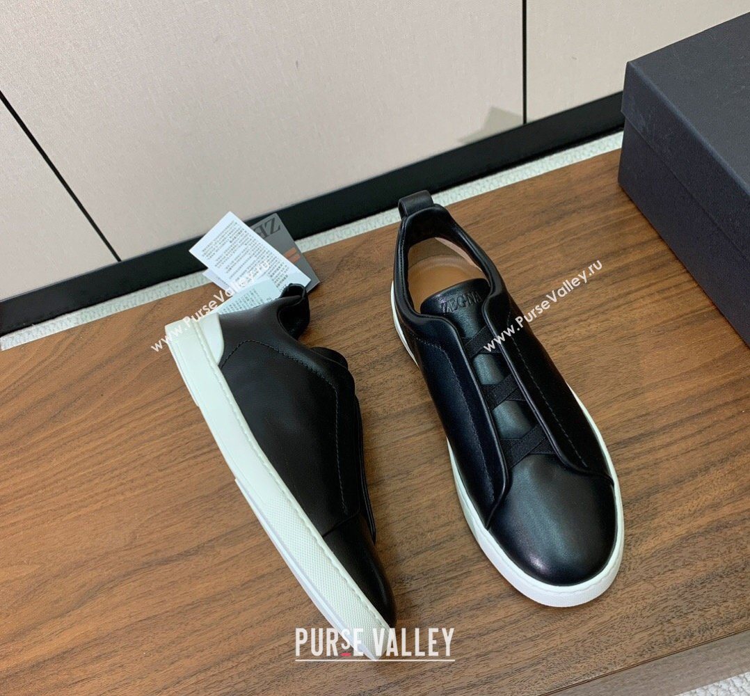 Zegna Mens Smooth Calfskin Leather Sneakers Black 2026 0204 (HH-260224006)