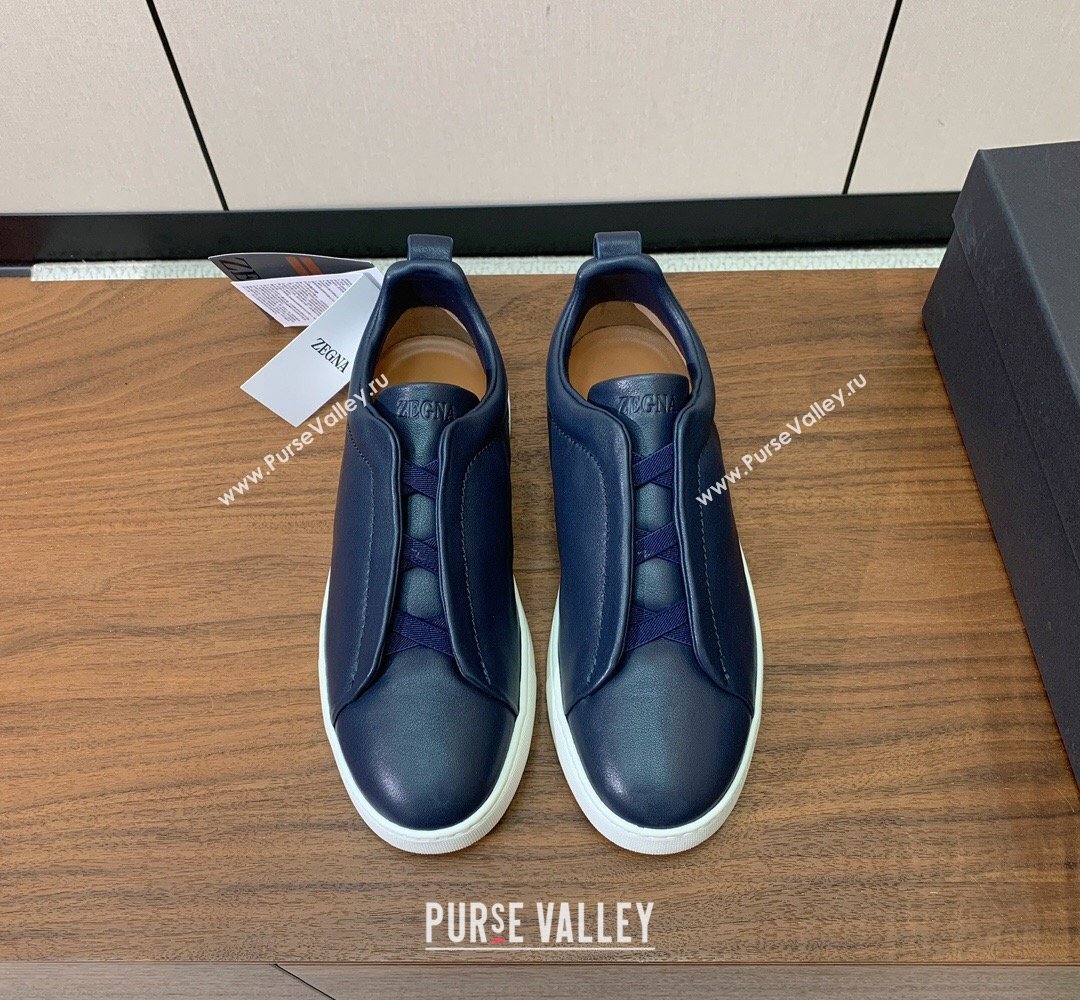 Zegna Mens Smooth Calfskin Leather Sneakers Blue 2026 0204 (HH-260224008)