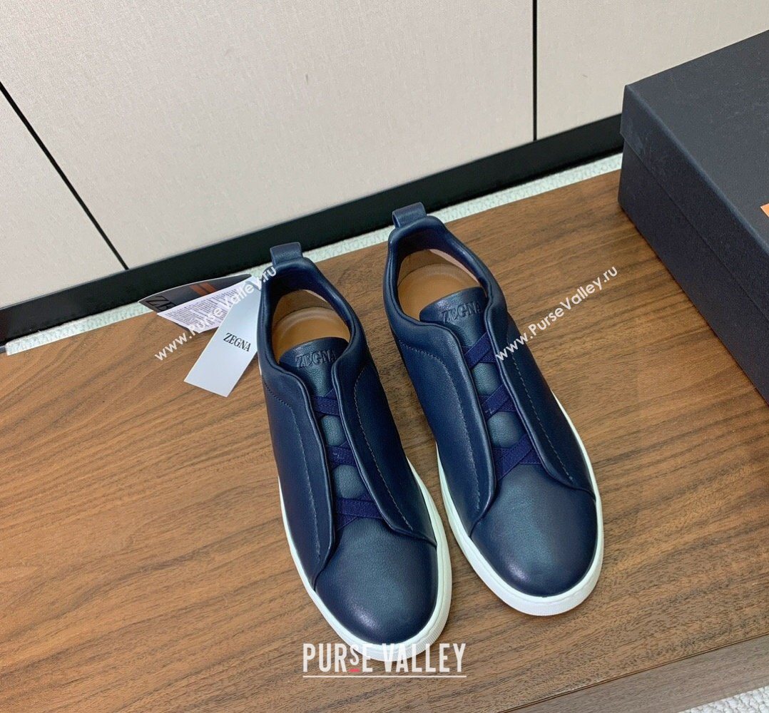 Zegna Mens Smooth Calfskin Leather Sneakers Blue 2026 0204 (HH-260224008)