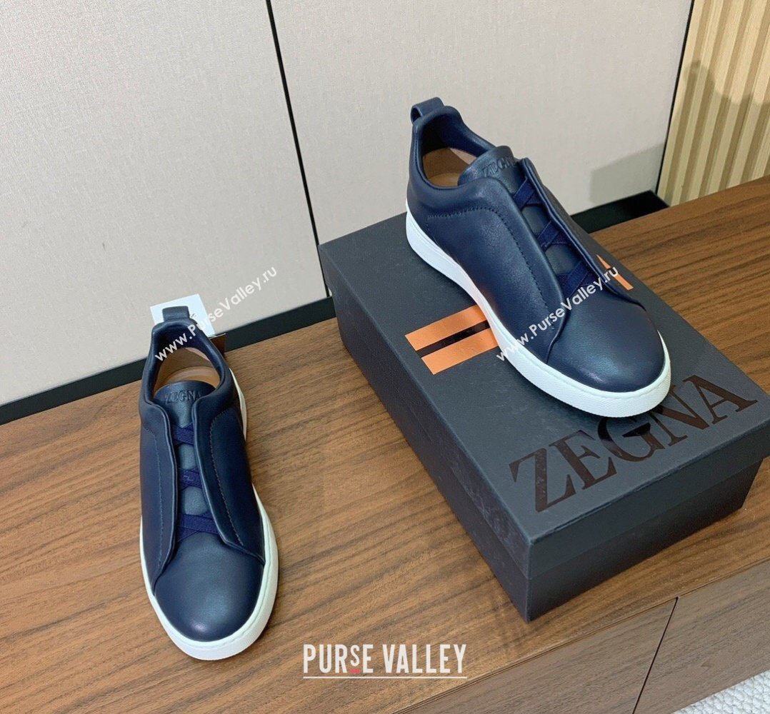 Zegna Mens Smooth Calfskin Leather Sneakers Blue 2026 0204 (HH-260224008)
