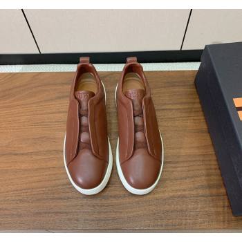 Zegna Mens Smooth Calfskin Leather Sneakers Dark Brown 2026 0204 (HH-260224011)