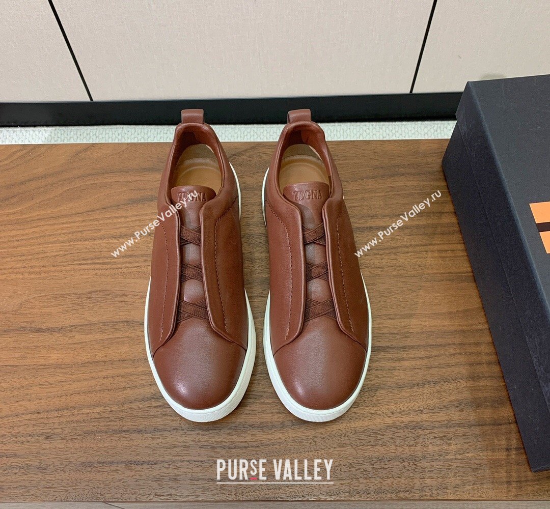 Zegna Mens Smooth Calfskin Leather Sneakers Dark Brown 2026 0204 (HH-260224011)