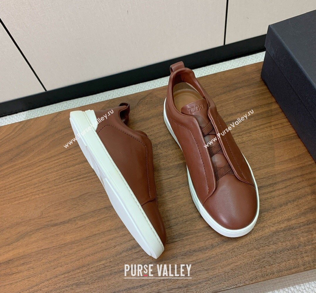 Zegna Mens Smooth Calfskin Leather Sneakers Dark Brown 2026 0204 (HH-260224011)