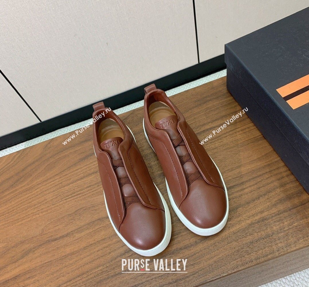 Zegna Mens Smooth Calfskin Leather Sneakers Dark Brown 2026 0204 (HH-260224011)