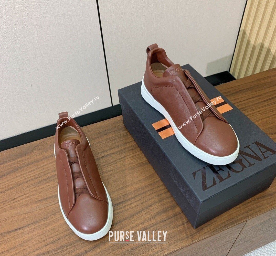 Zegna Mens Smooth Calfskin Leather Sneakers Dark Brown 2026 0204 (HH-260224011)
