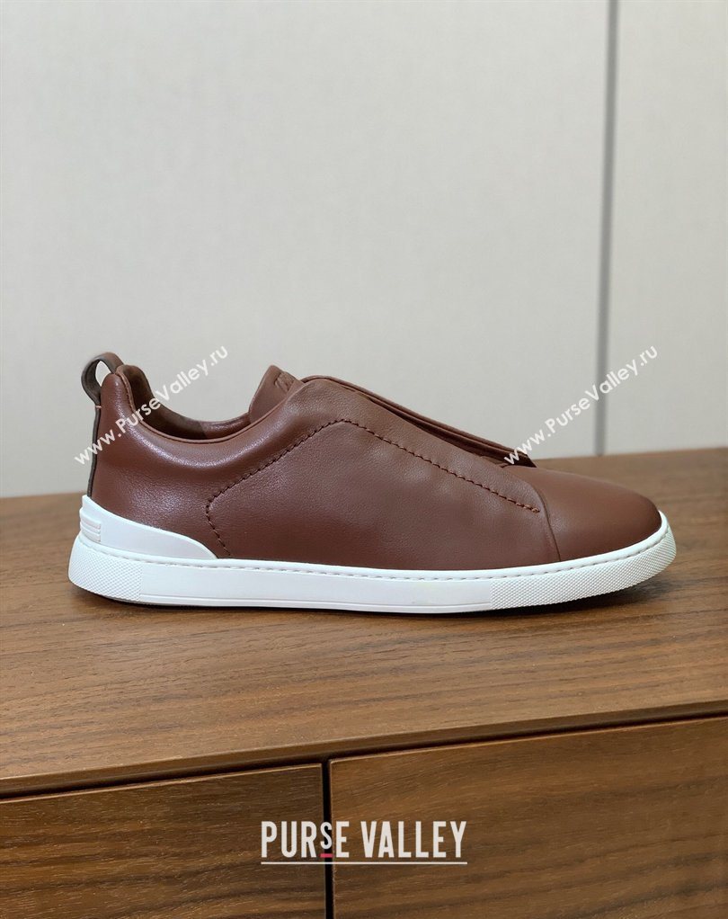 Zegna Mens Smooth Calfskin Leather Sneakers Dark Brown 2026 0204 (HH-260224011)