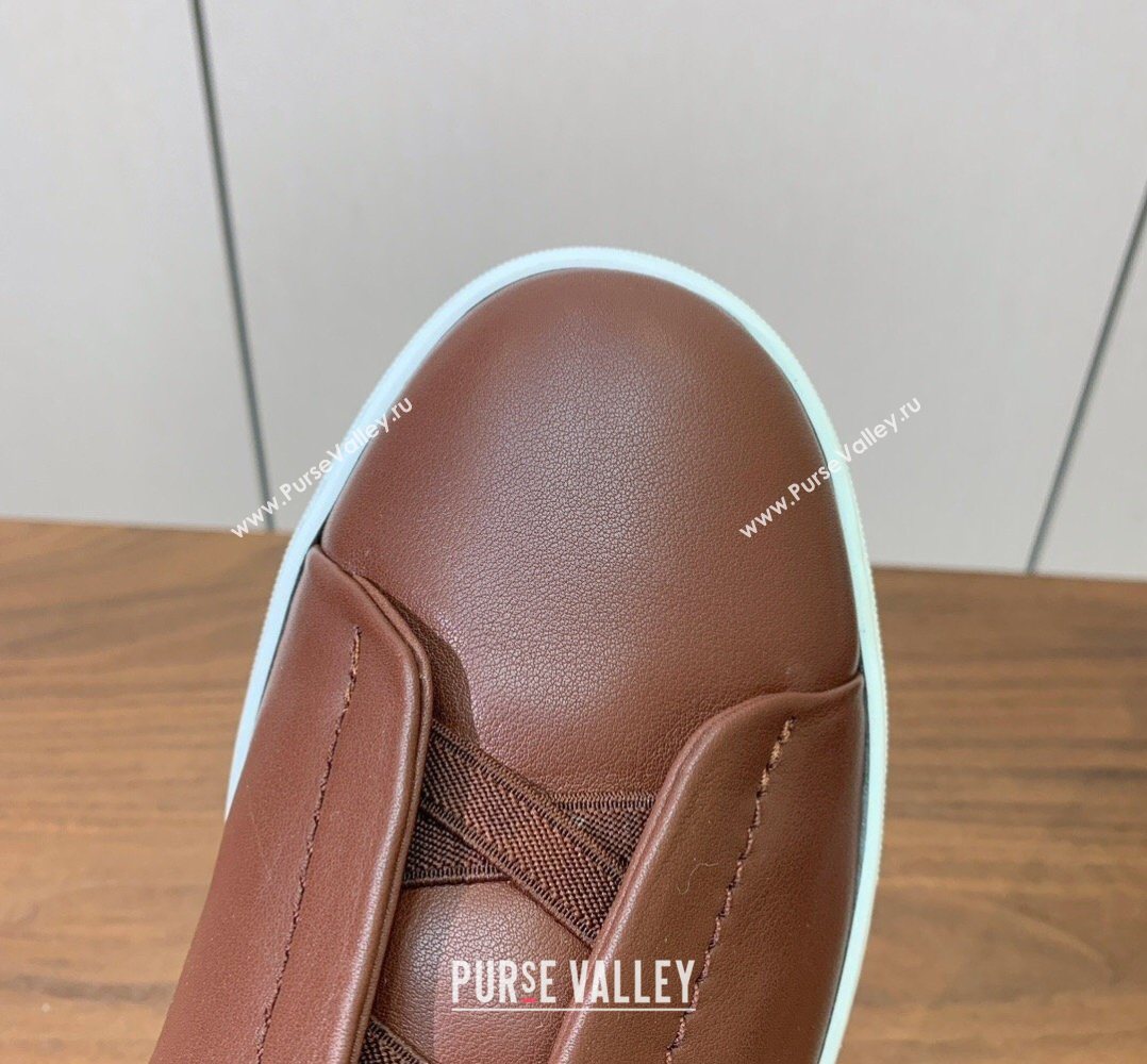 Zegna Mens Smooth Calfskin Leather Sneakers Dark Brown 2026 0204 (HH-260224011)