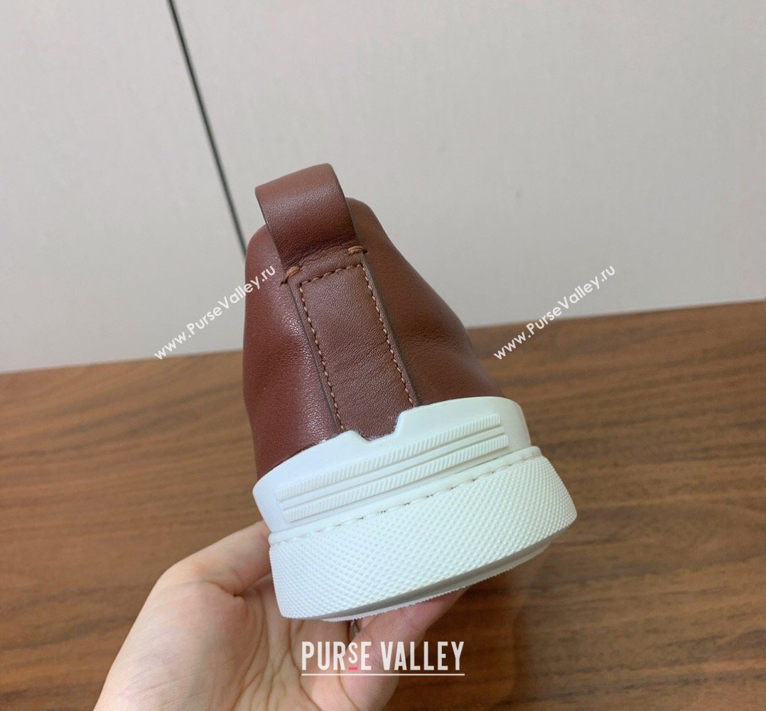 Zegna Mens Smooth Calfskin Leather Sneakers Dark Brown 2026 0204 (HH-260224011)