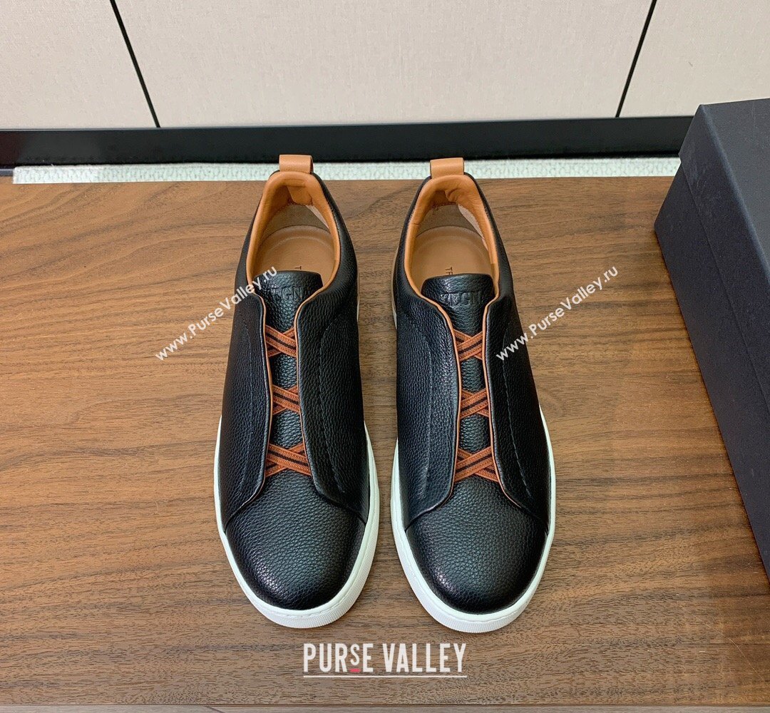 Zegna Mens Grained Leather Sneakers Black 2026 0204 (HH-260224013)