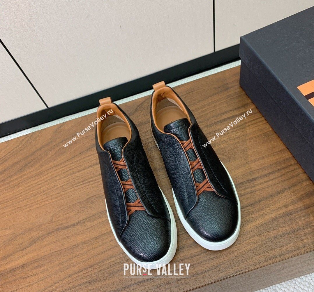 Zegna Mens Grained Leather Sneakers Black 2026 0204 (HH-260224013)