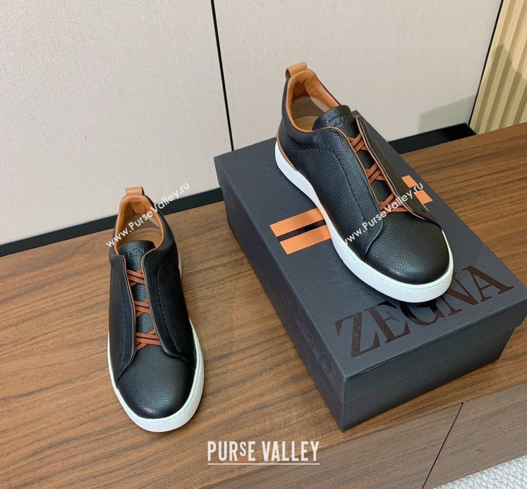 Zegna Mens Grained Leather Sneakers Black 2026 0204 (HH-260224013)