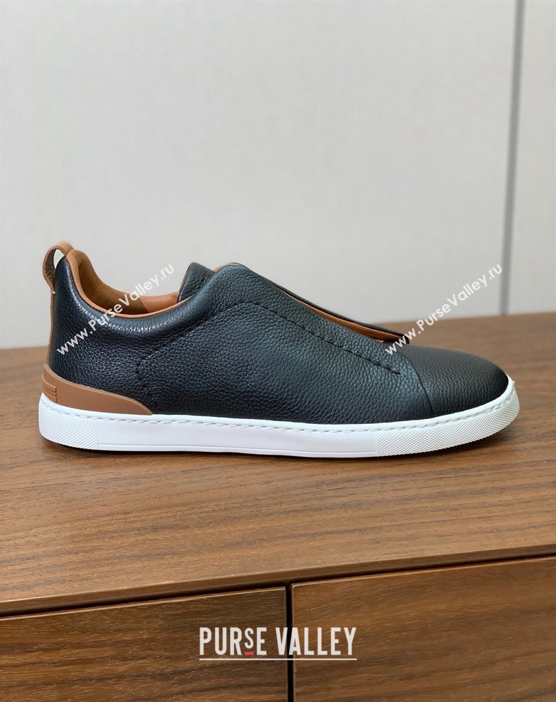 Zegna Mens Grained Leather Sneakers Black 2026 0204 (HH-260224013)