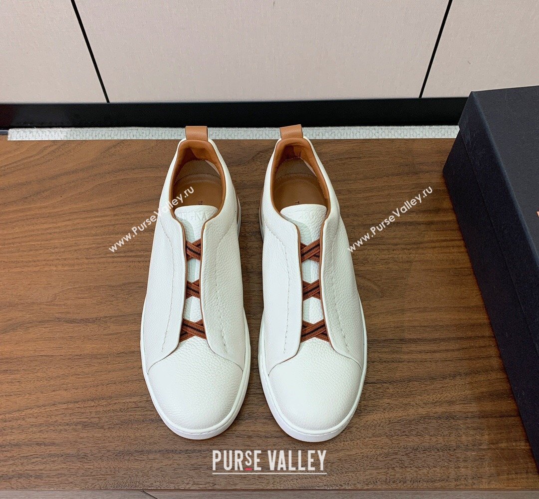 Zegna Mens Grained Leather Sneakers White 2026 0204 (HH-260224014)