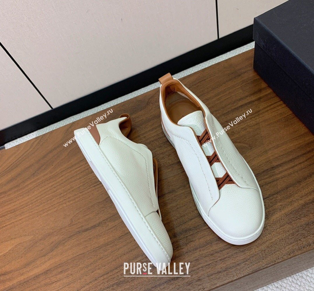 Zegna Mens Grained Leather Sneakers White 2026 0204 (HH-260224014)