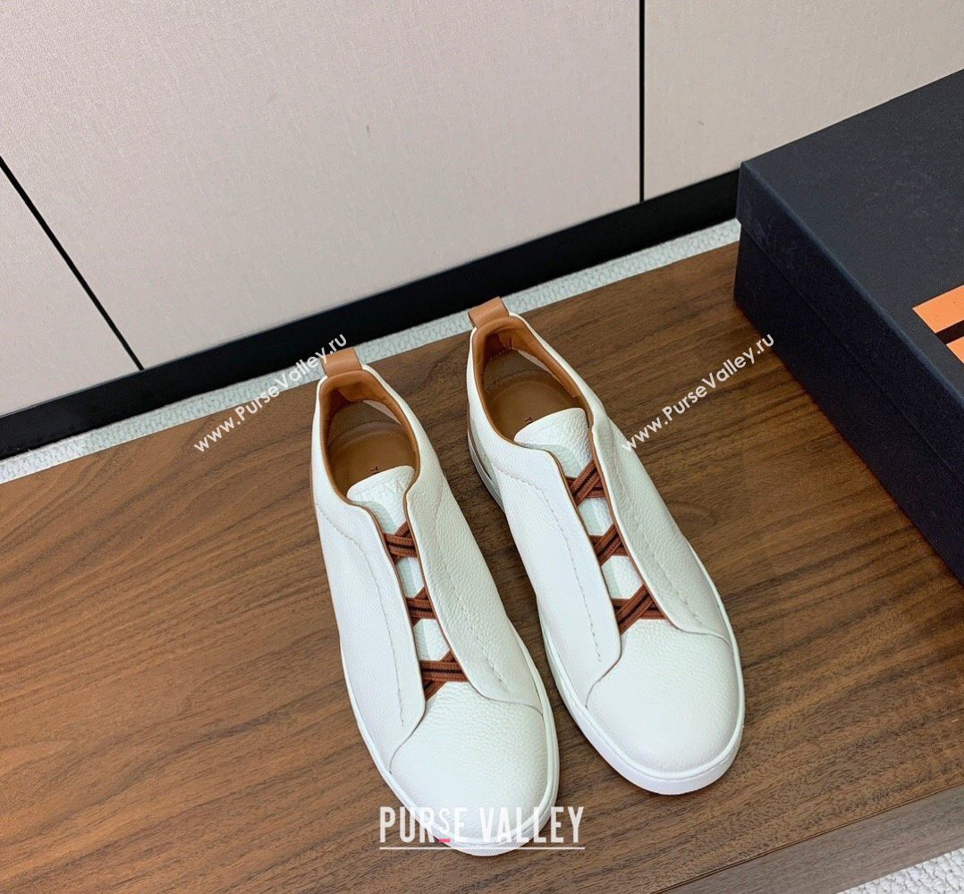 Zegna Mens Grained Leather Sneakers White 2026 0204 (HH-260224014)