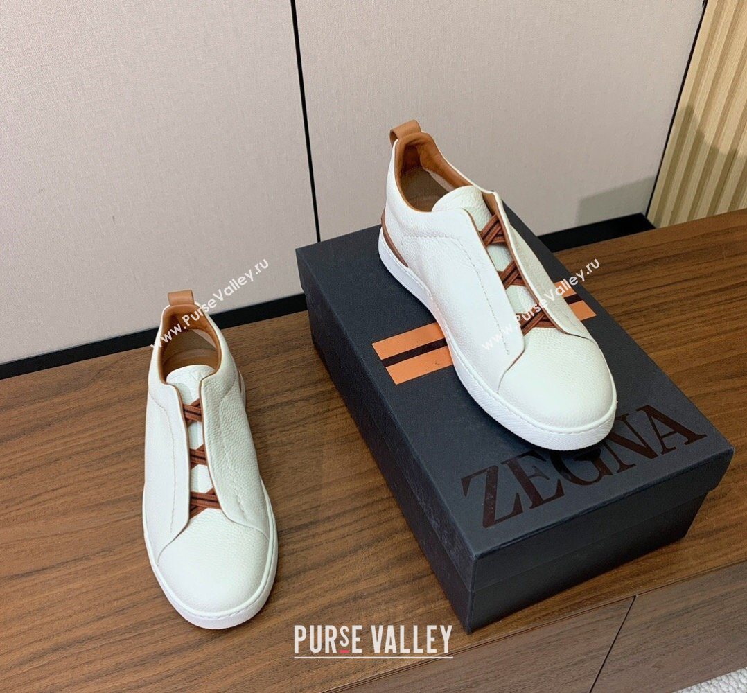 Zegna Mens Grained Leather Sneakers White 2026 0204 (HH-260224014)