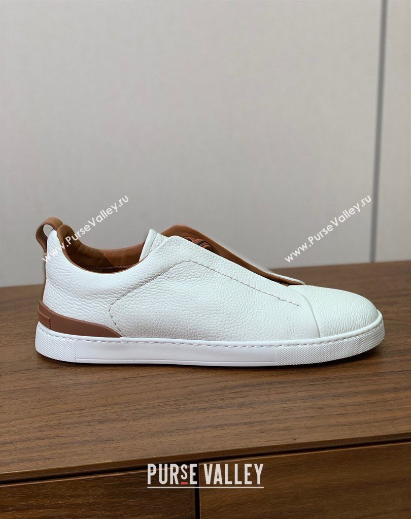 Zegna Mens Grained Leather Sneakers White 2026 0204 (HH-260224014)