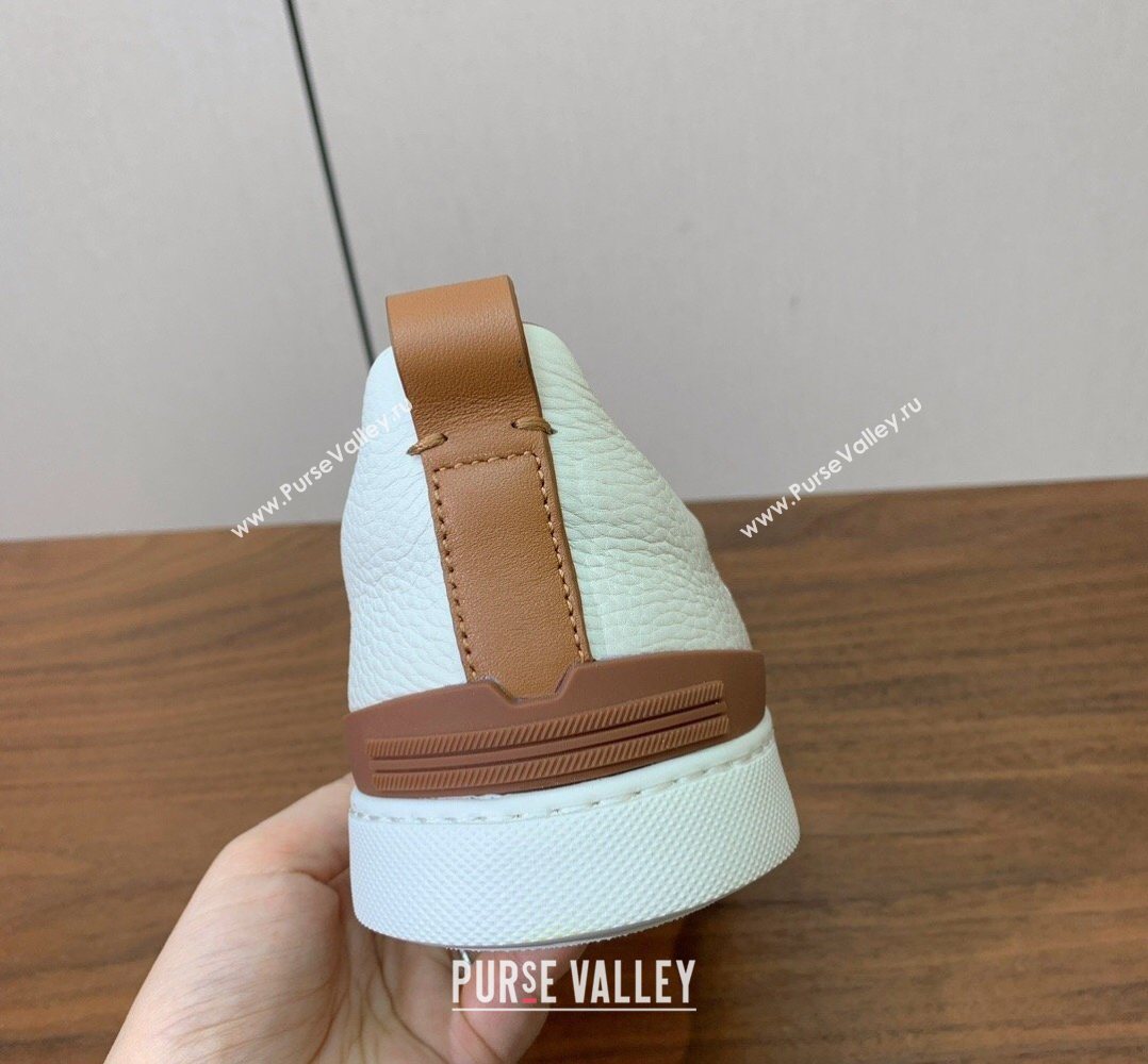 Zegna Mens Grained Leather Sneakers White 2026 0204 (HH-260224014)