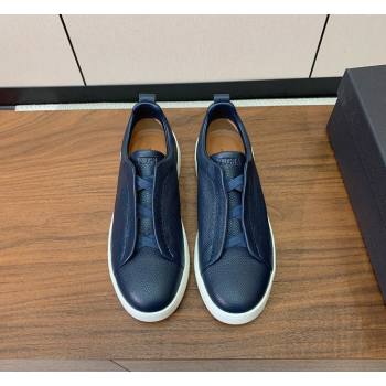Zegna Mens Grained Leather Sneakers Blue 2026 0204 (HH-260224015)