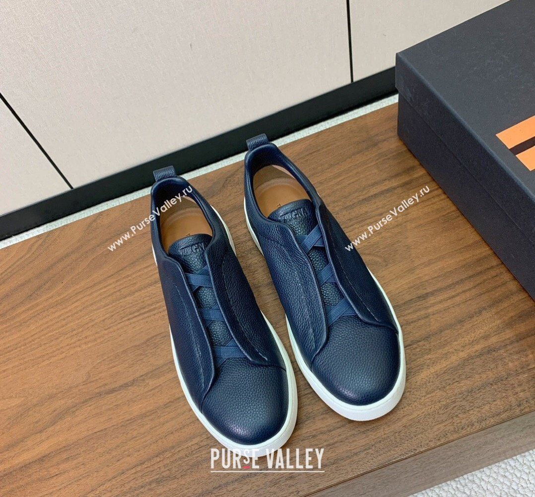 Zegna Mens Grained Leather Sneakers Blue 2026 0204 (HH-260224015)