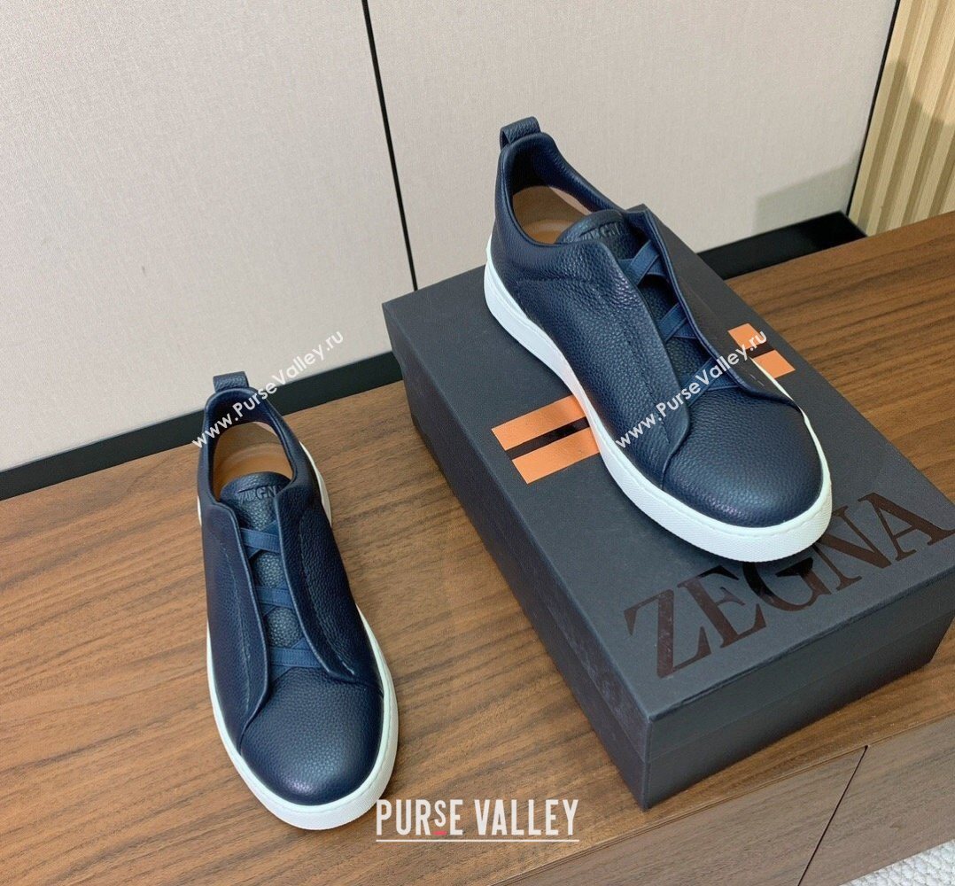 Zegna Mens Grained Leather Sneakers Blue 2026 0204 (HH-260224015)