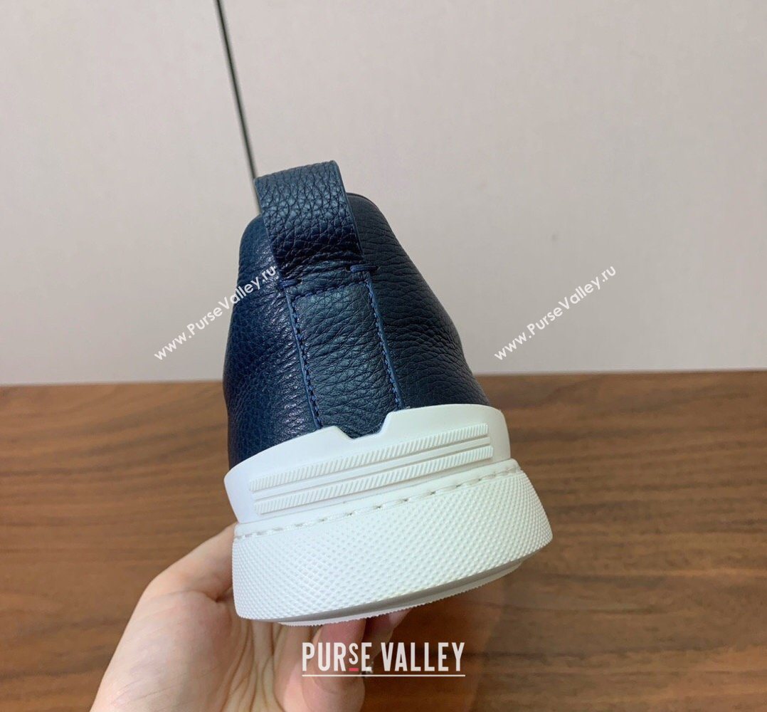 Zegna Mens Grained Leather Sneakers Blue 2026 0204 (HH-260224015)