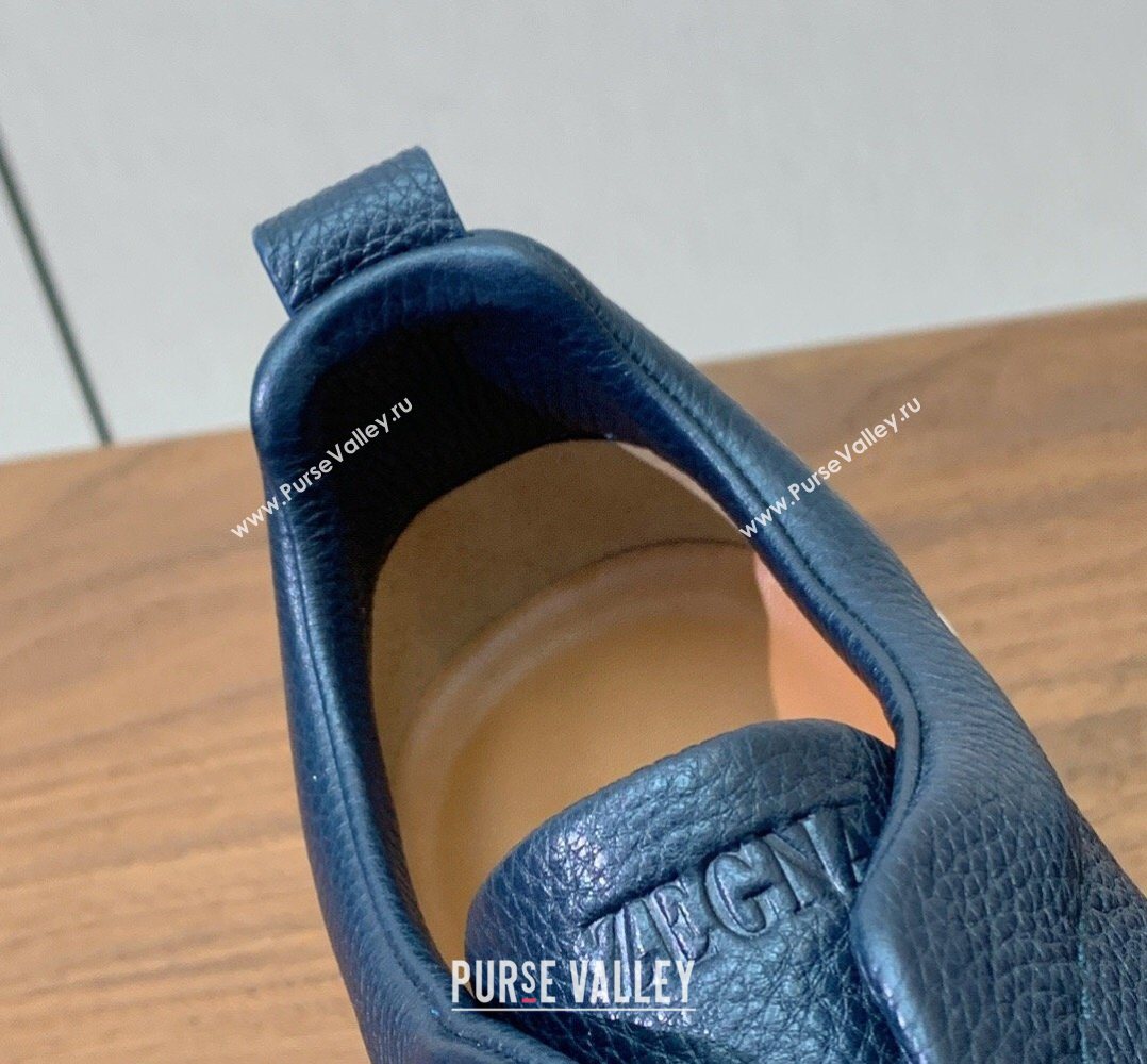 Zegna Mens Grained Leather Sneakers Blue 2026 0204 (HH-260224015)