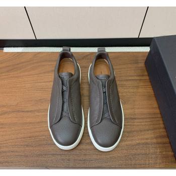 Zegna Mens Grained Leather Sneakers Dark Grey 2026 0204 (HH-260224017)
