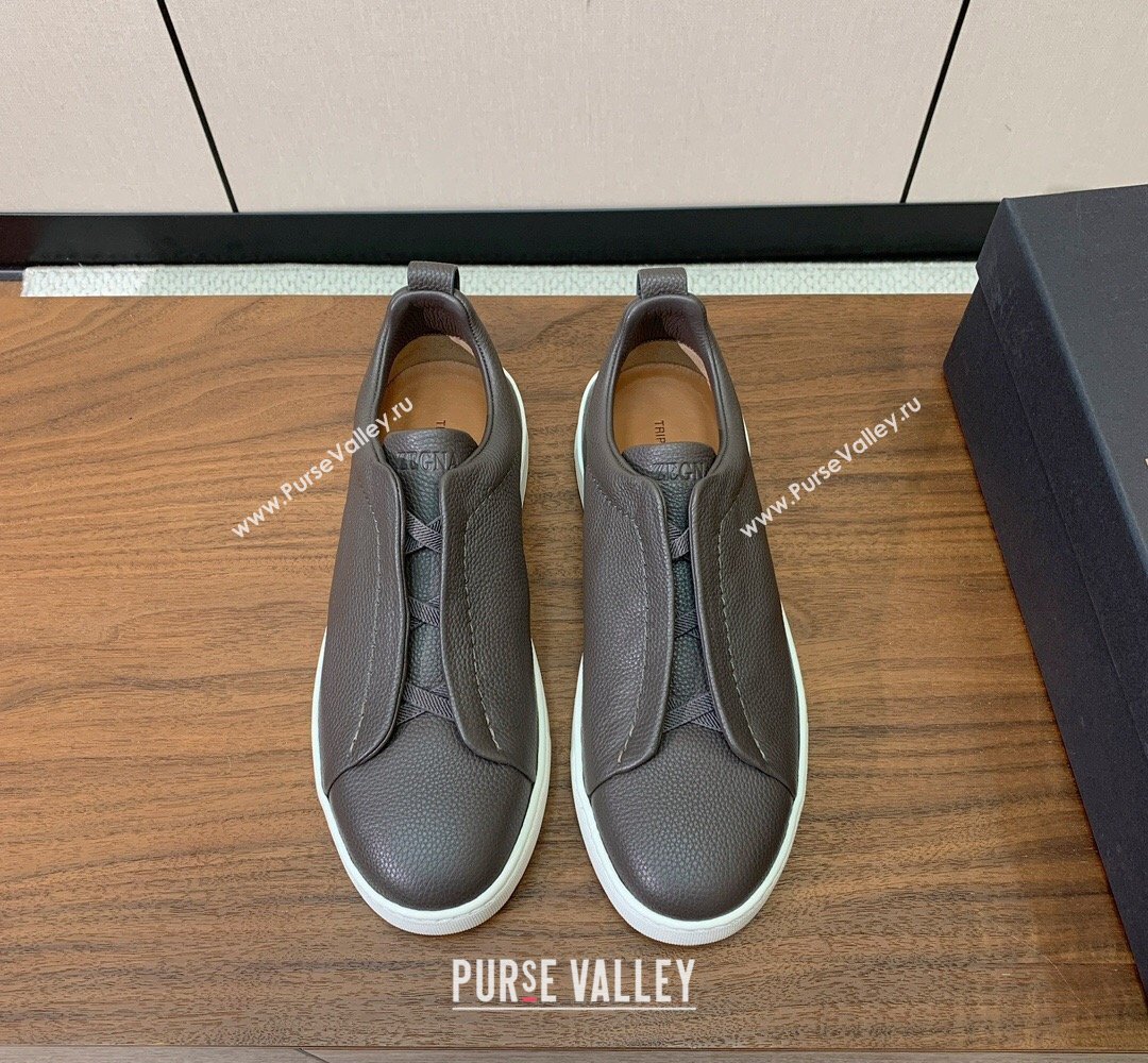 Zegna Mens Grained Leather Sneakers Dark Grey 2026 0204 (HH-260224017)