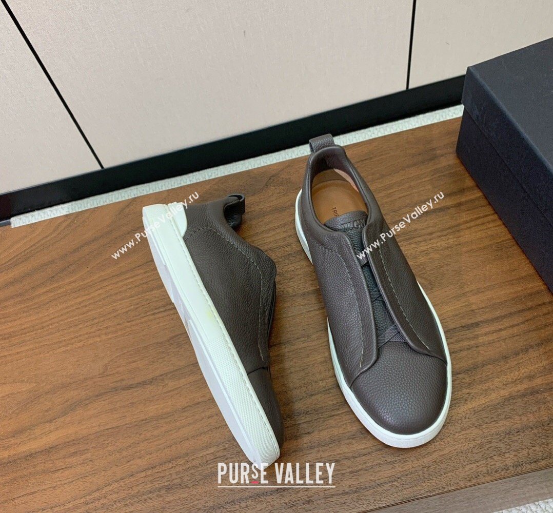 Zegna Mens Grained Leather Sneakers Dark Grey 2026 0204 (HH-260224017)