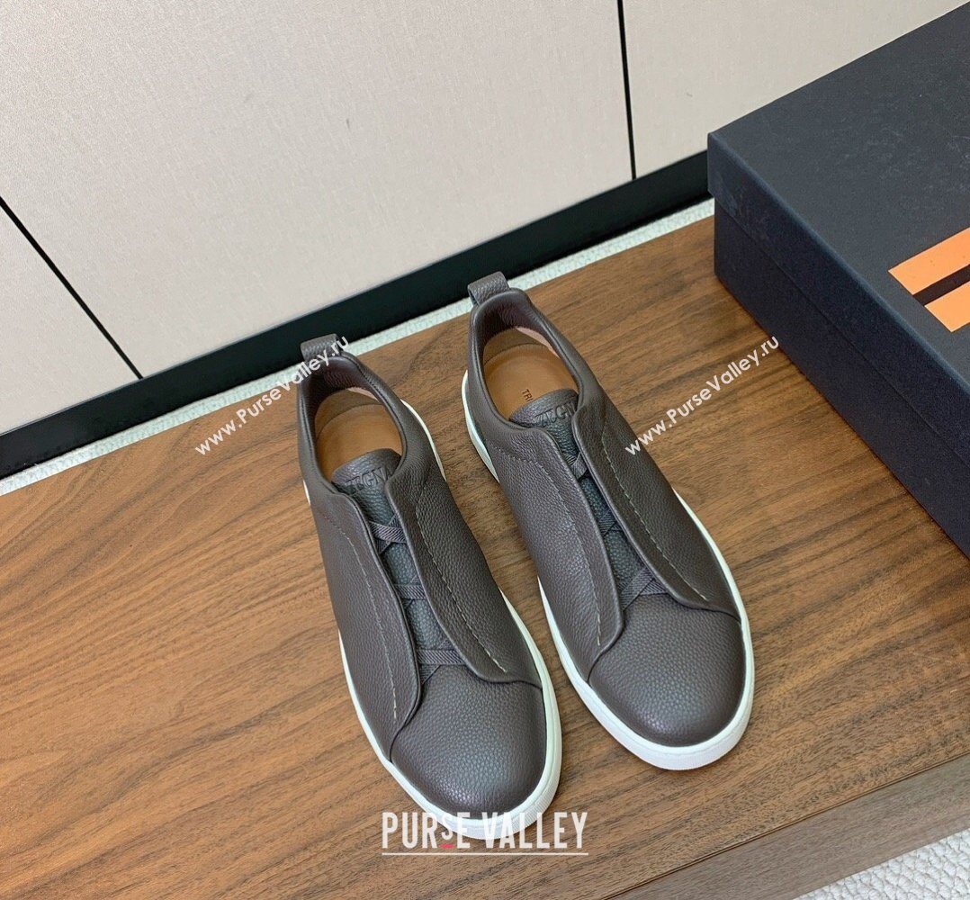 Zegna Mens Grained Leather Sneakers Dark Grey 2026 0204 (HH-260224017)