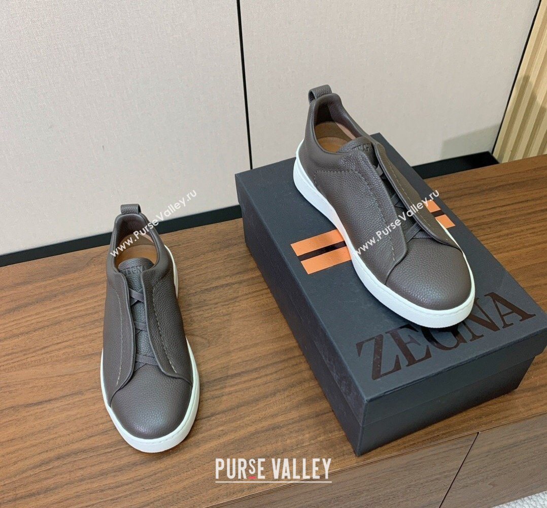 Zegna Mens Grained Leather Sneakers Dark Grey 2026 0204 (HH-260224017)