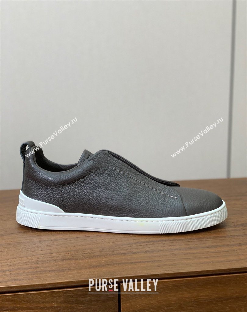 Zegna Mens Grained Leather Sneakers Dark Grey 2026 0204 (HH-260224017)
