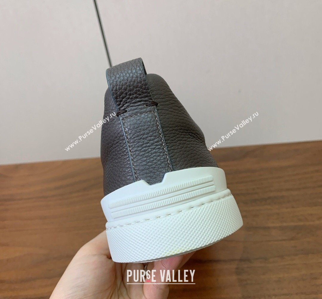 Zegna Mens Grained Leather Sneakers Dark Grey 2026 0204 (HH-260224017)