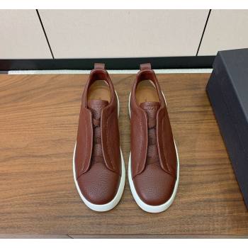 Zegna Mens Grained Leather Sneakers Dark Brown 2026 0204 (HH-260224018)