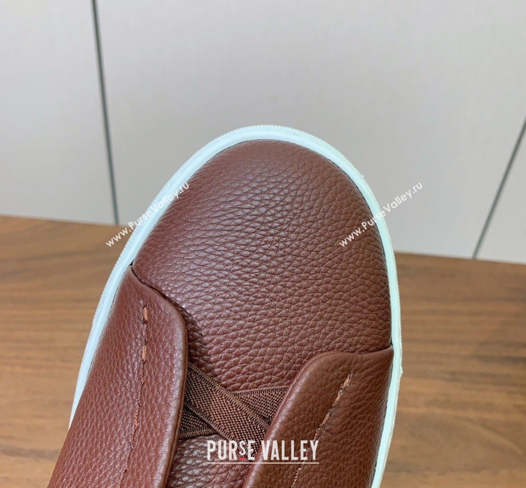 Zegna Mens Grained Leather Sneakers Dark Brown 2026 0204 (HH-260224018)