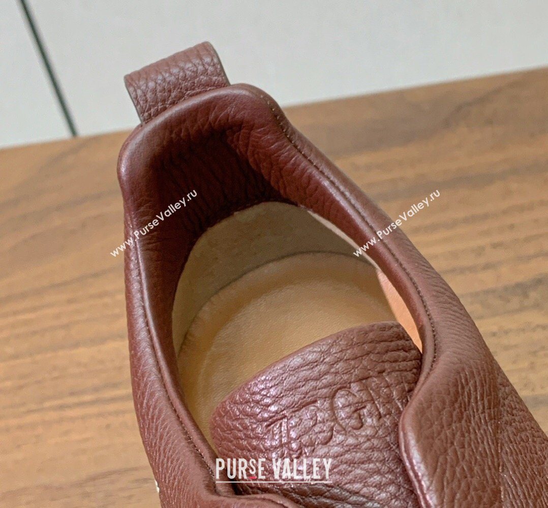 Zegna Mens Grained Leather Sneakers Dark Brown 2026 0204 (HH-260224018)