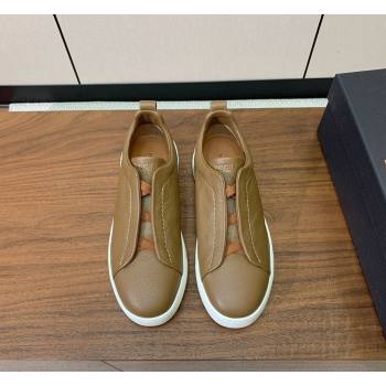Zegna Mens Grained Leather Sneakers Light Brown 2026 0204 (HH-260224019)