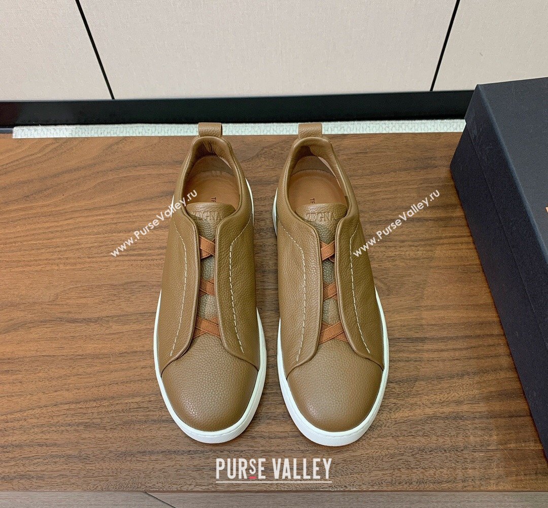 Zegna Mens Grained Leather Sneakers Light Brown 2026 0204 (HH-260224019)