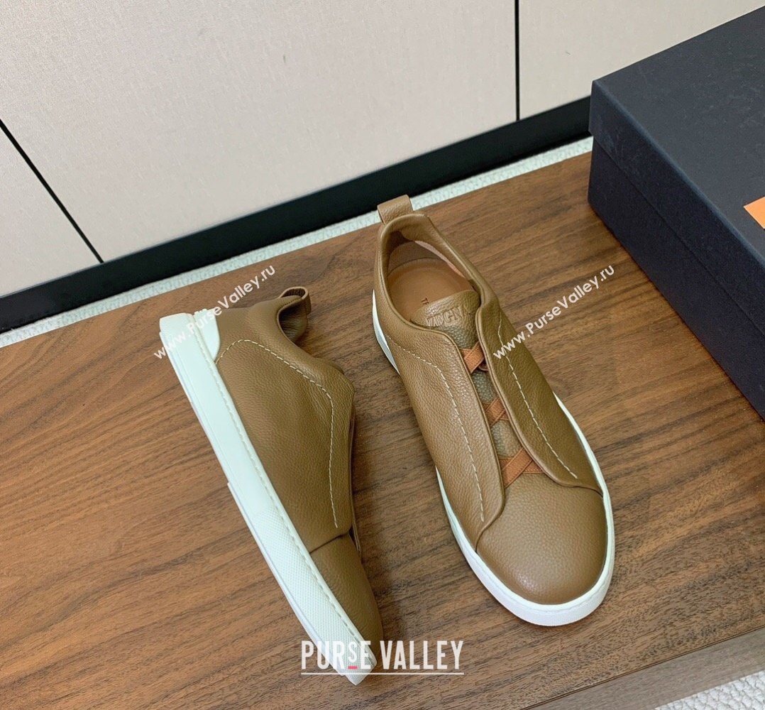 Zegna Mens Grained Leather Sneakers Light Brown 2026 0204 (HH-260224019)