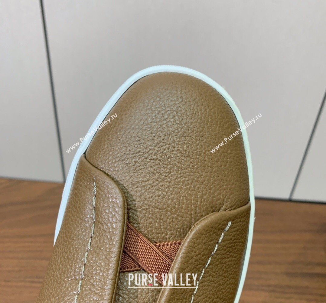 Zegna Mens Grained Leather Sneakers Light Brown 2026 0204 (HH-260224019)