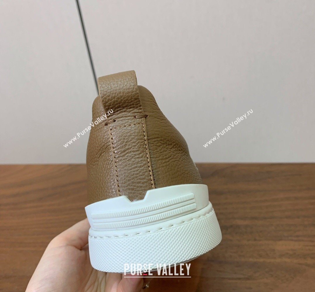 Zegna Mens Grained Leather Sneakers Light Brown 2026 0204 (HH-260224019)