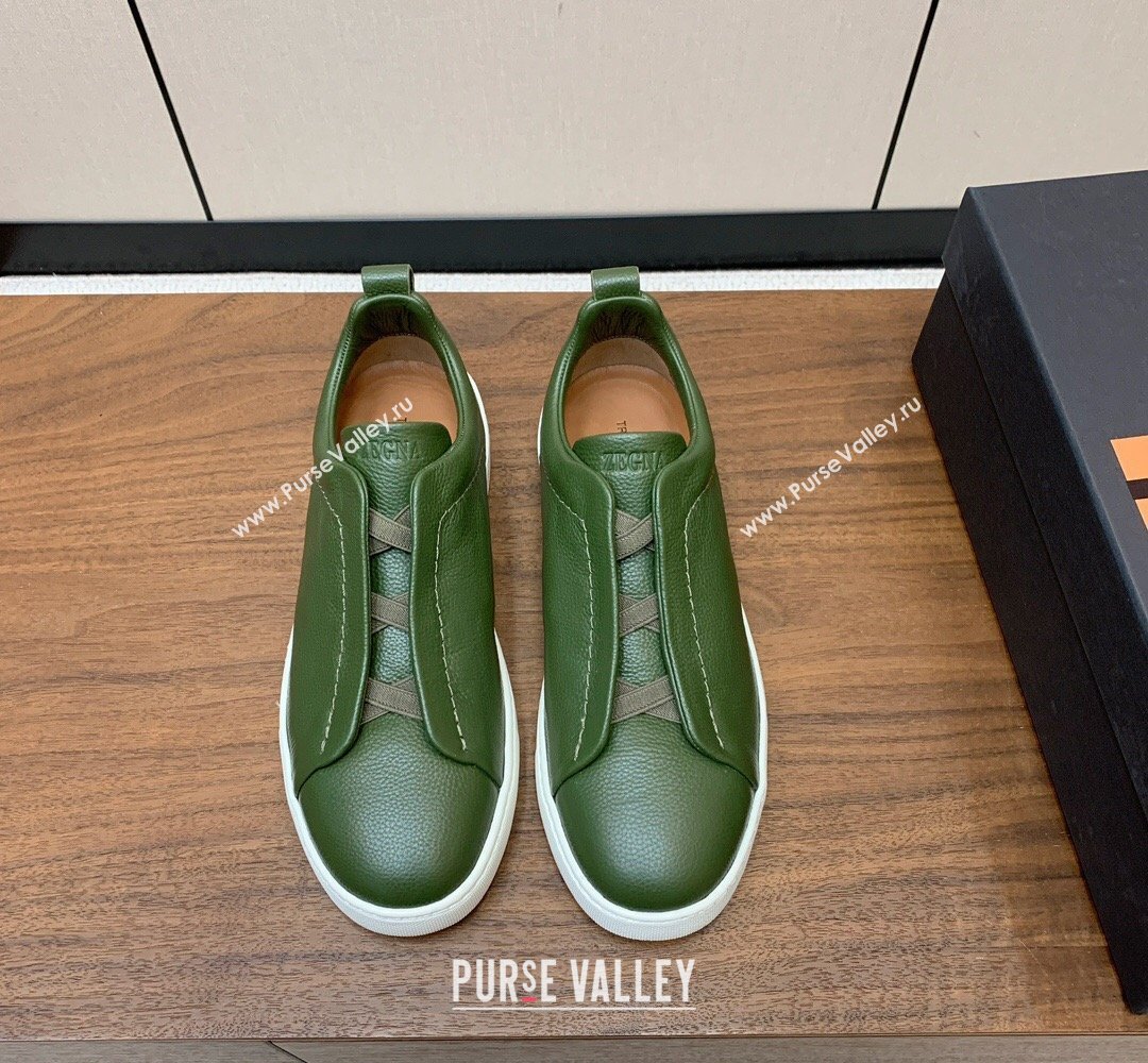 Zegna Mens Grained Leather Sneakers Green2 2026 0204 (HH-260224020)