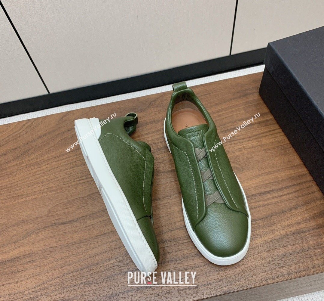 Zegna Mens Grained Leather Sneakers Green2 2026 0204 (HH-260224020)