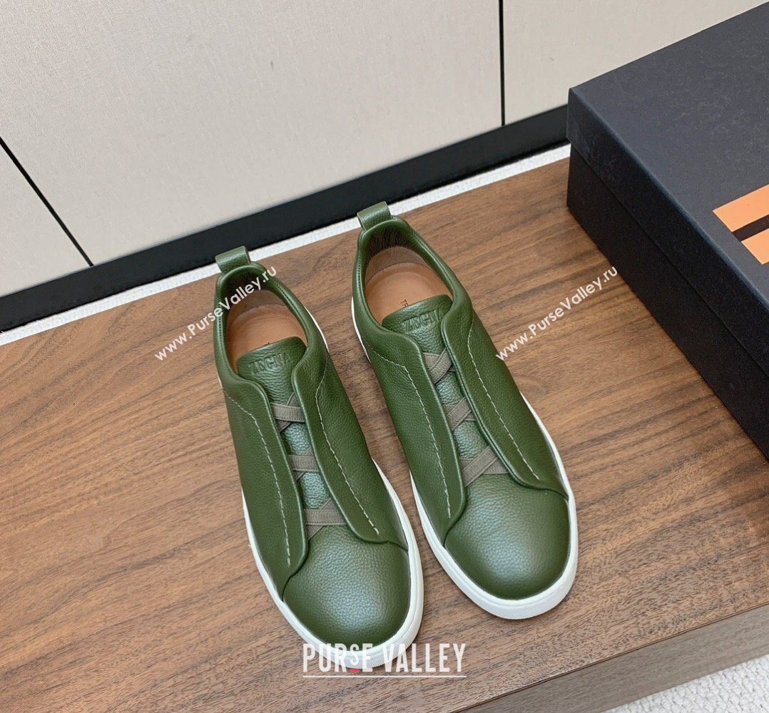 Zegna Mens Grained Leather Sneakers Green2 2026 0204 (HH-260224020)