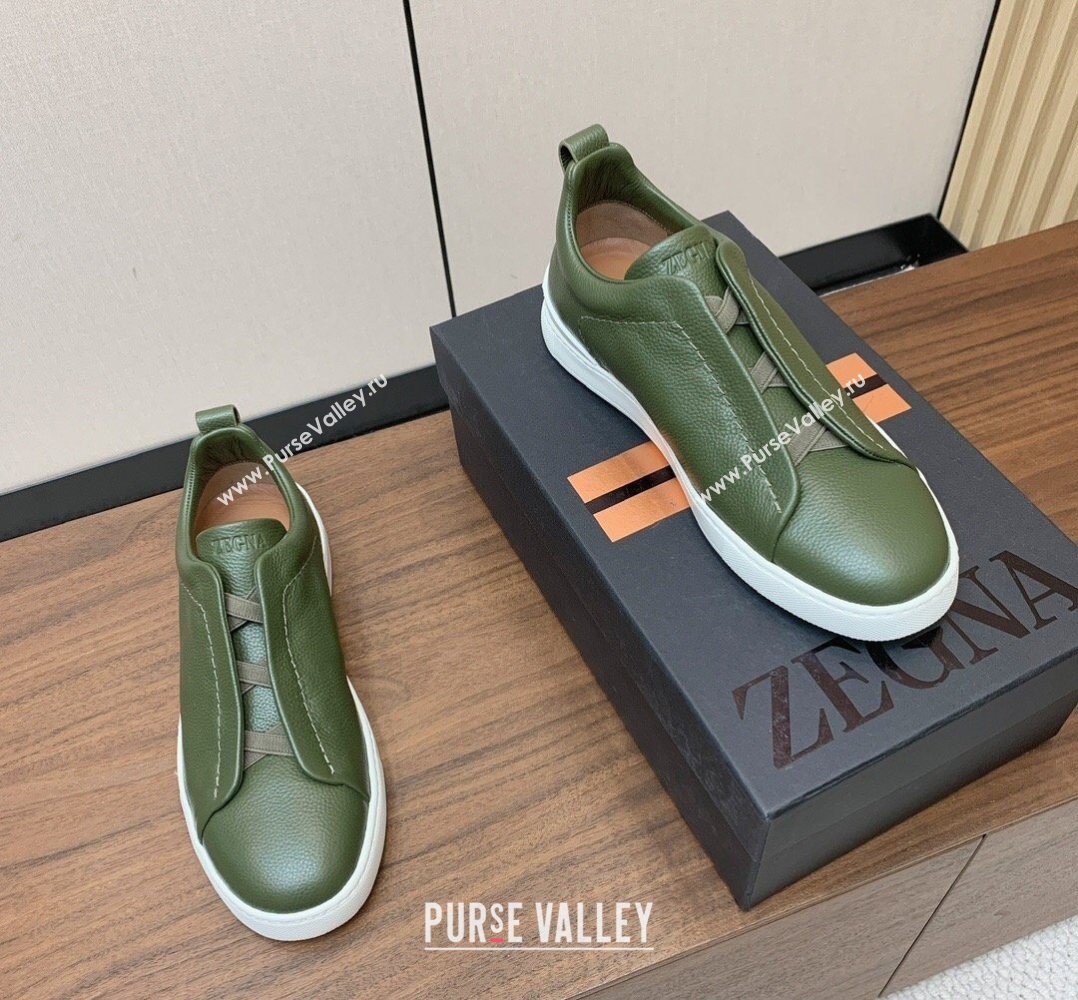 Zegna Mens Grained Leather Sneakers Green2 2026 0204 (HH-260224020)