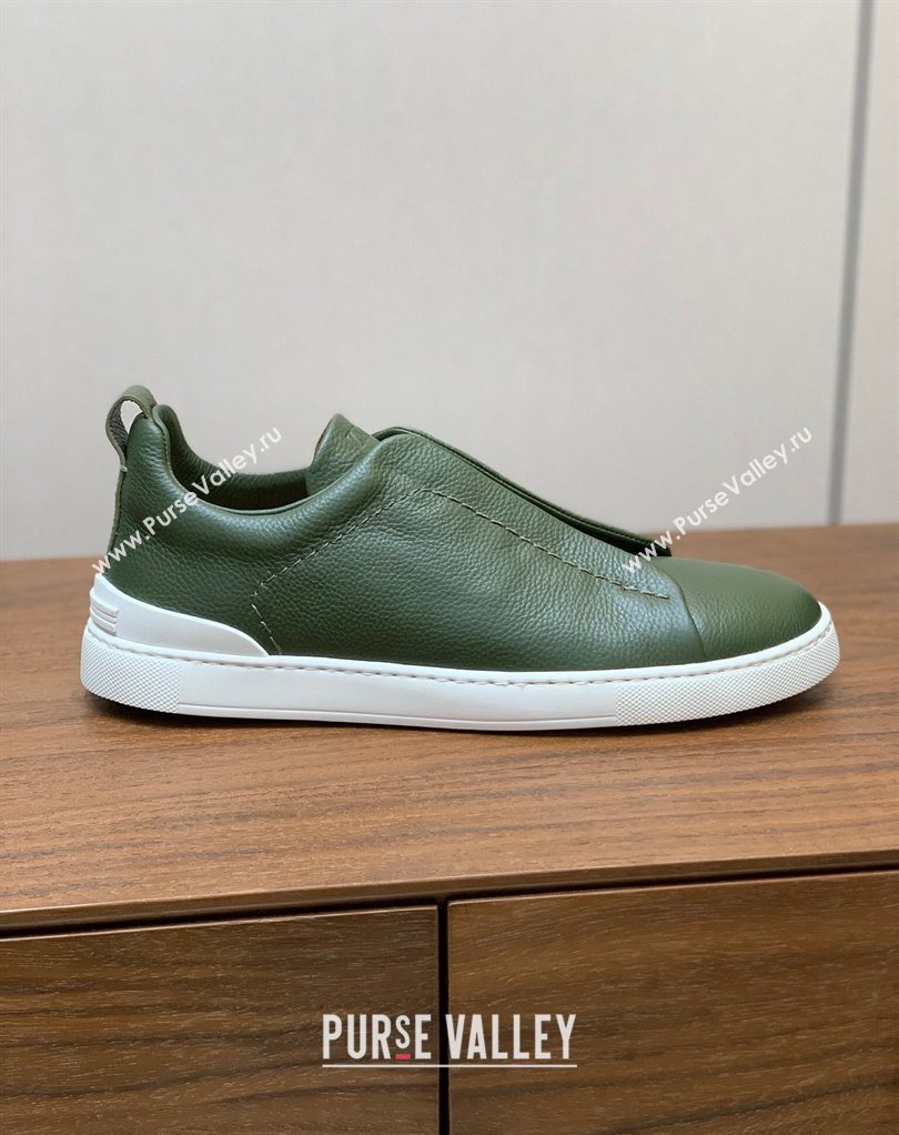 Zegna Mens Grained Leather Sneakers Green2 2026 0204 (HH-260224020)