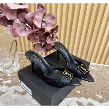 Saint Laurent Babylon Heel Slides Sandal 9cm in Calf Leather with Framed YSL Black 2024 (MD-240725012)