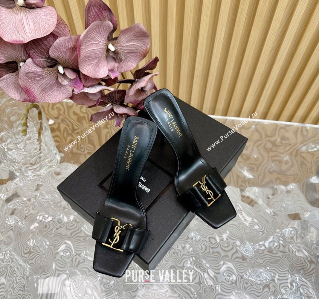 Saint Laurent Babylon Heel Slides Sandal 11.5cm in Calf Leather with Framed YSL Black 2024 (MD-240725015)