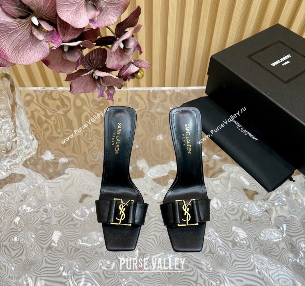 Saint Laurent Babylon Heel Slides Sandal 11.5cm in Calf Leather with Framed YSL Black 2024 (MD-240725015)